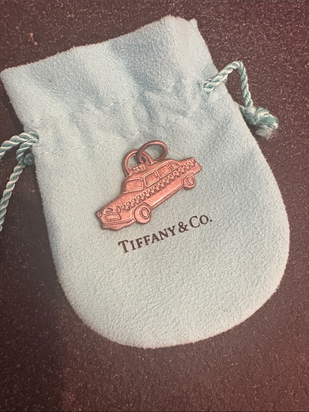 Rare & Retired Tiffany & Co. Kids Silver Taxi Charm with Blue Pouch